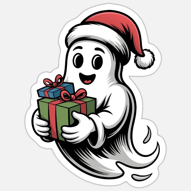 Weihnachtsgeist mit Geschenk - Sticker taille S (10 x 10 cm) - blanc mat