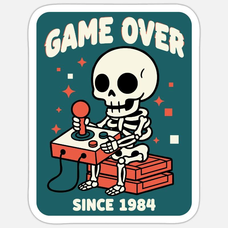 Game Over 1984 Retro Skelett Arcade - Sticker Größe S (10 x 10 cm) - Mattweiß