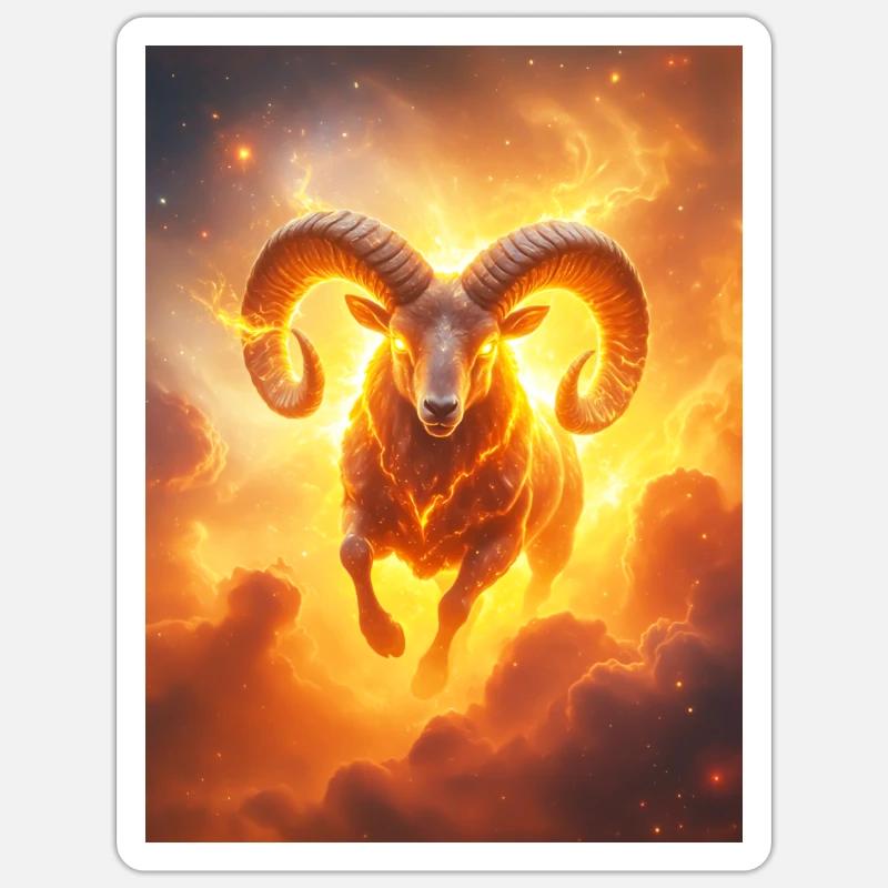 Fiery celestial ram igniting creation’s  - Sticker size S (10 x 10 cm) - white matte