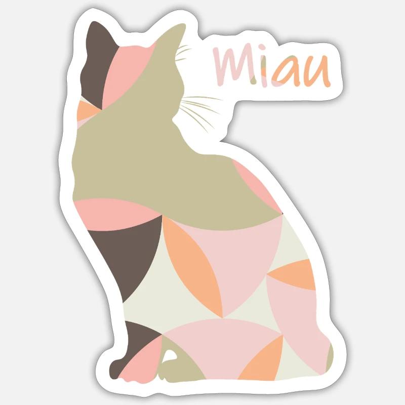 Miaou - Chat - Abstrait - Sticker taille S (10 x 10 cm) - blanc mat