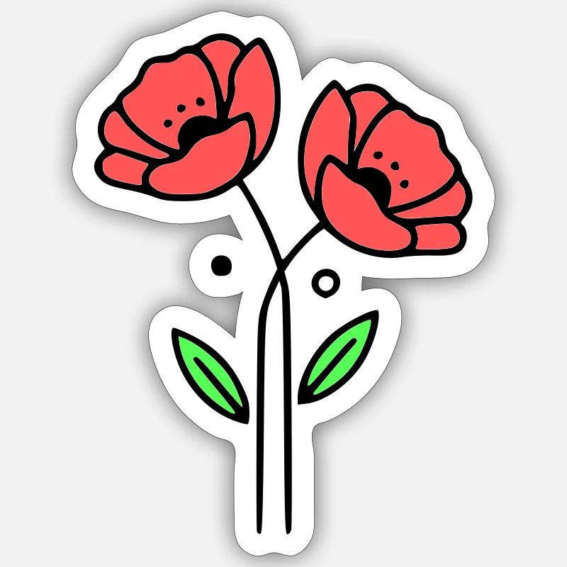 mohnblume-mohnblumen-minimalistisch-line-art-5 - Sticker Größe S (10 x 10 cm) - Mattweiß