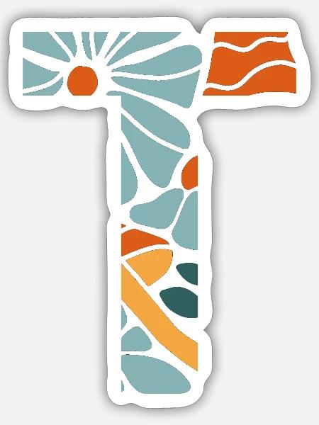 Buchstabe t Blumen groovy Geschenkidee - Sticker Größe S (10 x 10 cm) - Mattweiß