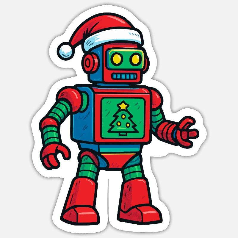 Robot with Christmas tree - Sticker size S (10 x 10 cm) - white matte