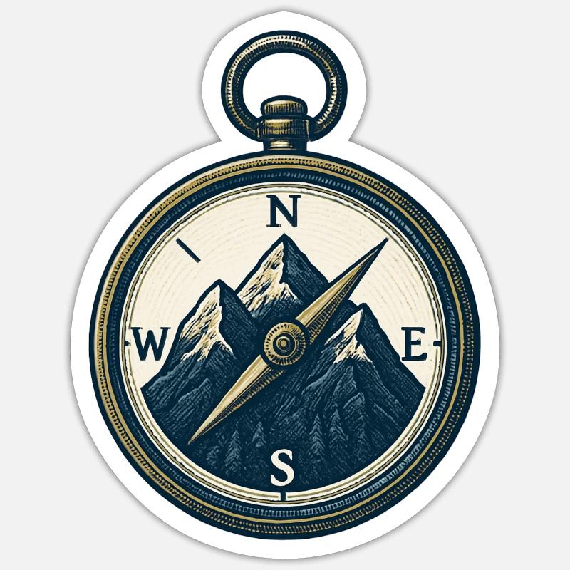 Compass Mountain Trek Azimut Wandergeschenk Sticker Größe S (10 x 10 cm)