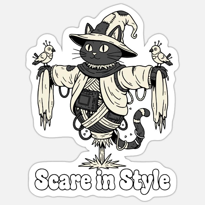 Effrayance dans le style : Chat d’Halloween - Sticker taille S (10 x 10 cm) - blanc mat