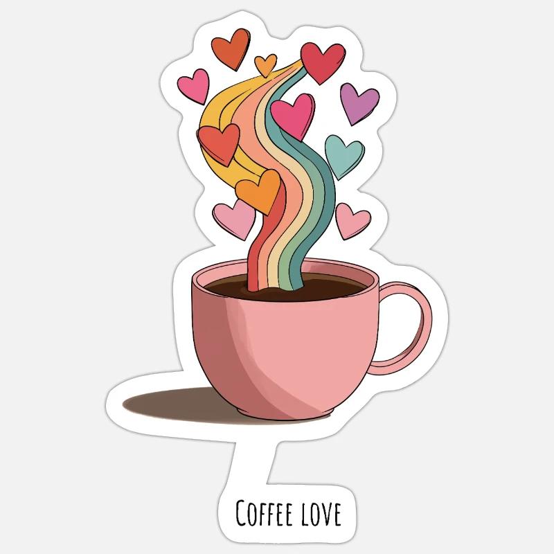 KaffeeLiebe Regenbogen Dampf - Sticker Größe S (10 x 10 cm) - Mattweiß