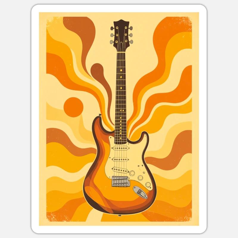 Psychedelische Retro-Gitarre mit lebendigen Siebzigern Sticker Größe S (10 x 10 cm)