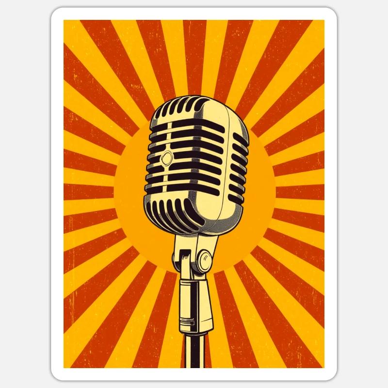 Classic Retro Microphone Glowing with Soulful - Sticker size S (10 x 10 cm) - white matte