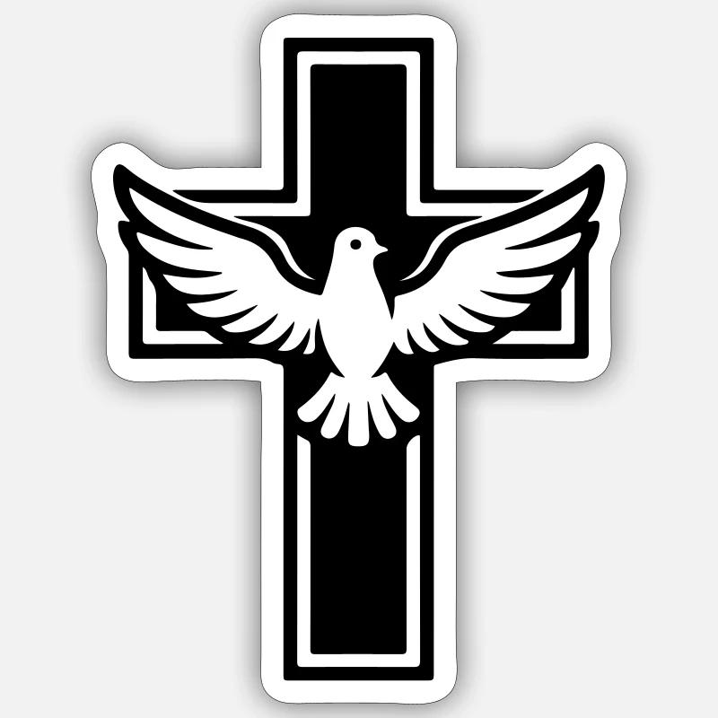 Colombe croix chrétienne - Sticker taille S (10 x 10 cm) - blanc mat