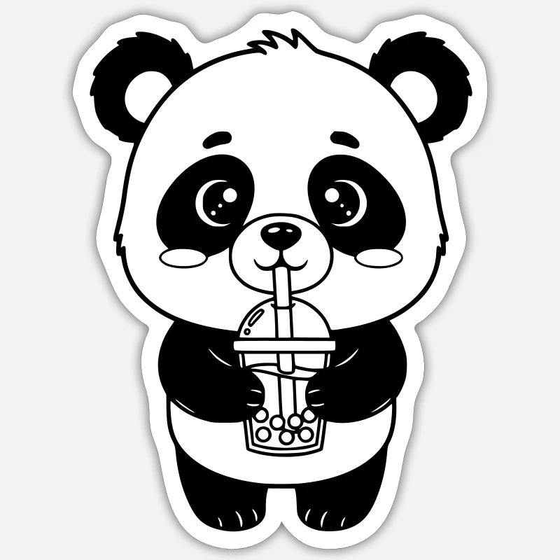 Panda with drinking cup - Sticker size S (10 x 10 cm) - white matte