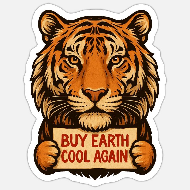 Tiger sagt: Make Eath Cool Again - Sticker Größe S (10 x 10 cm) - Mattweiß