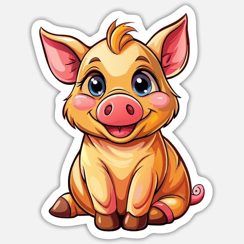 Cochon assis - Sticker taille S (10 x 10 cm) - blanc mat