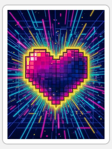 Neon Heart Pulse – Retro-80er-Liebe - Sticker Größe S (10 x 10 cm) - Mattweiß
