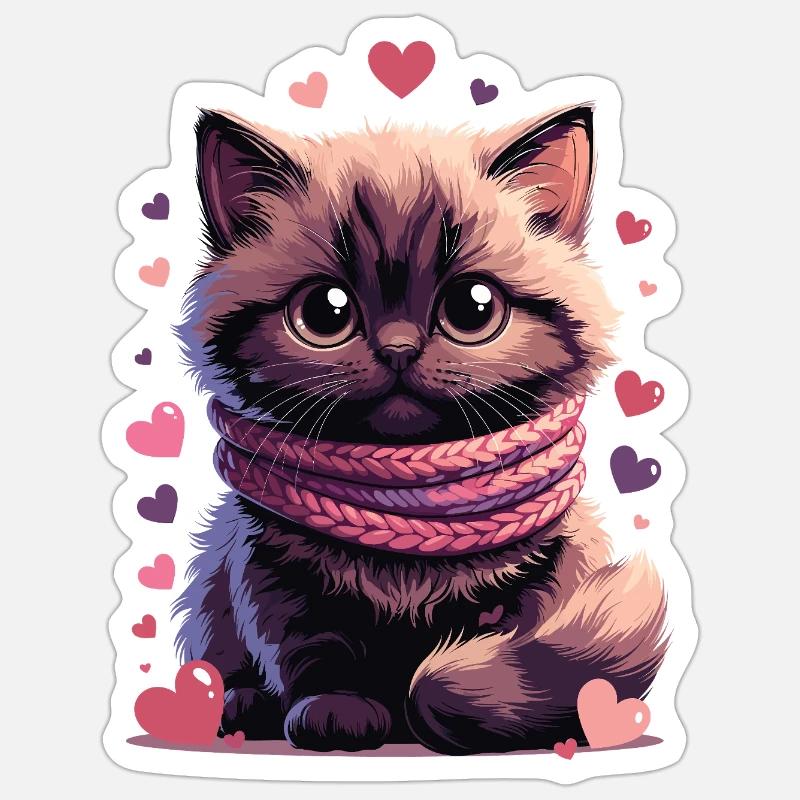 Chaton douillet écharpe rose Sticker taille S (10 x 10 cm)