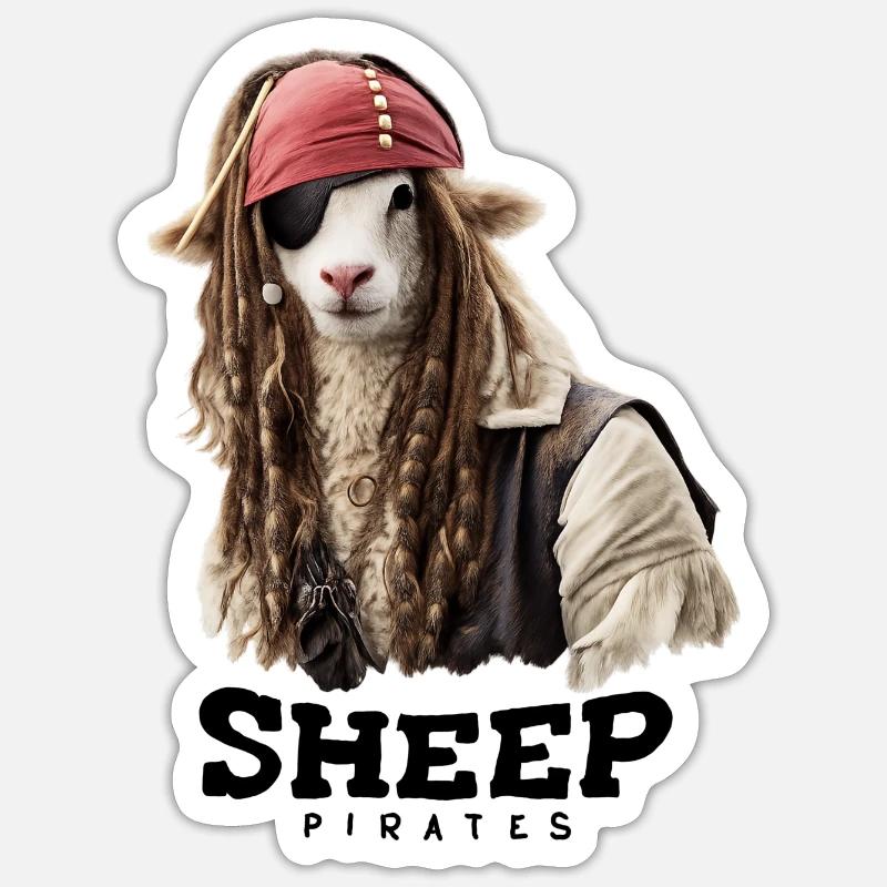 Mouton pirate aux dreadlocks - Sticker taille S (10 x 10 cm) - blanc mat