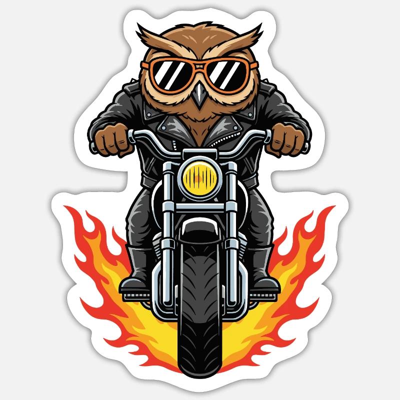 Cool Biker Owl Motorcycle Flames - Sticker size S (10 x 10 cm) - white matte