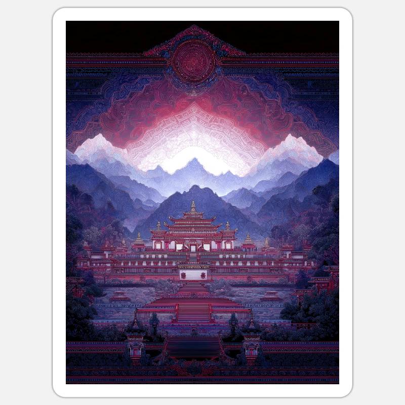 Psy Art - Pagode in Berglandschaft Sticker Größe S (10 x 10 cm)