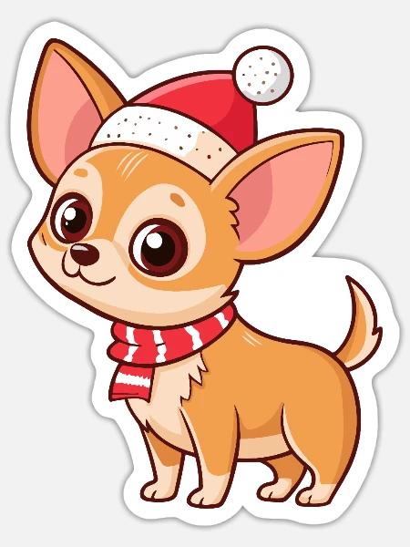 Warmer Weihnachts-Chihuahua - Sticker Größe S (10 x 10 cm) - Mattweiß