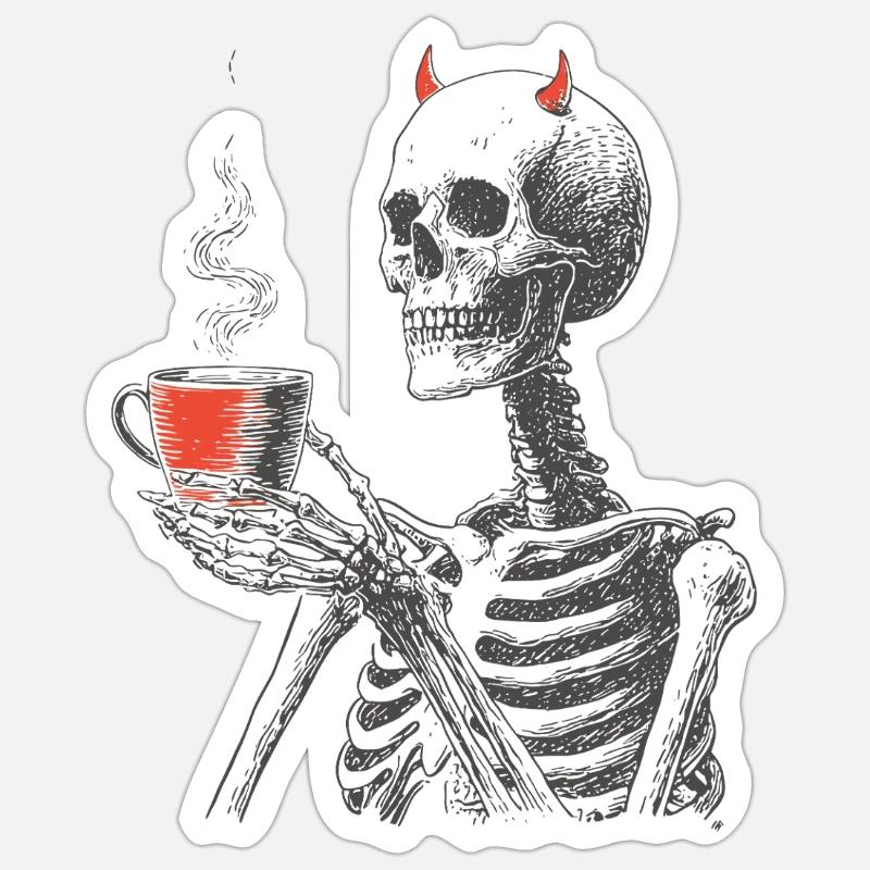 Devilish Coffee Skeleton - Sticker size S (10 x 10 cm) - white matte