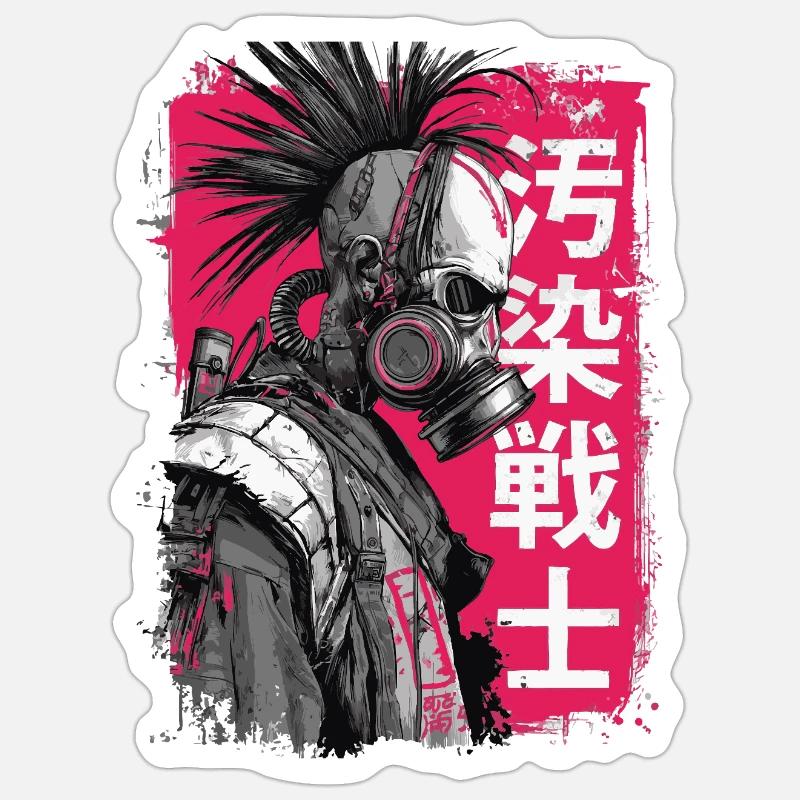 Punk warrior with characters Sticker size S (10 x 10 cm)