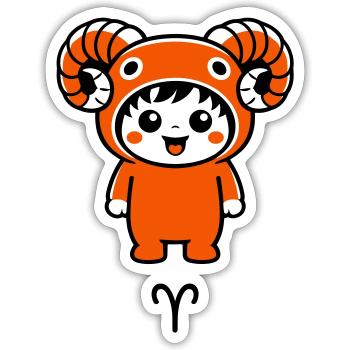 Signe du zodiaque Bélier dans le style kawaii - Sticker taille S (10 x 10 cm) - blanc mat - Devant