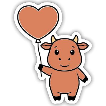 Süße Kuh Herz Ballon Liebe Vektor - Sticker Größe S (10 x 10 cm) - Mattweiß - Vorne