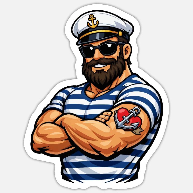 Marinaio con tatuaggio - Sticker formato S (10 x 10 cm) - bianco opaco