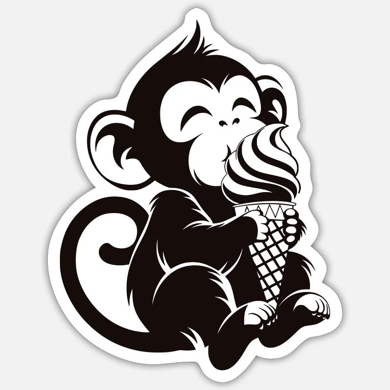 Süßer Affe mit Eis Cartoon - Sticker Größe S (10 x 10 cm) - Mattweiß