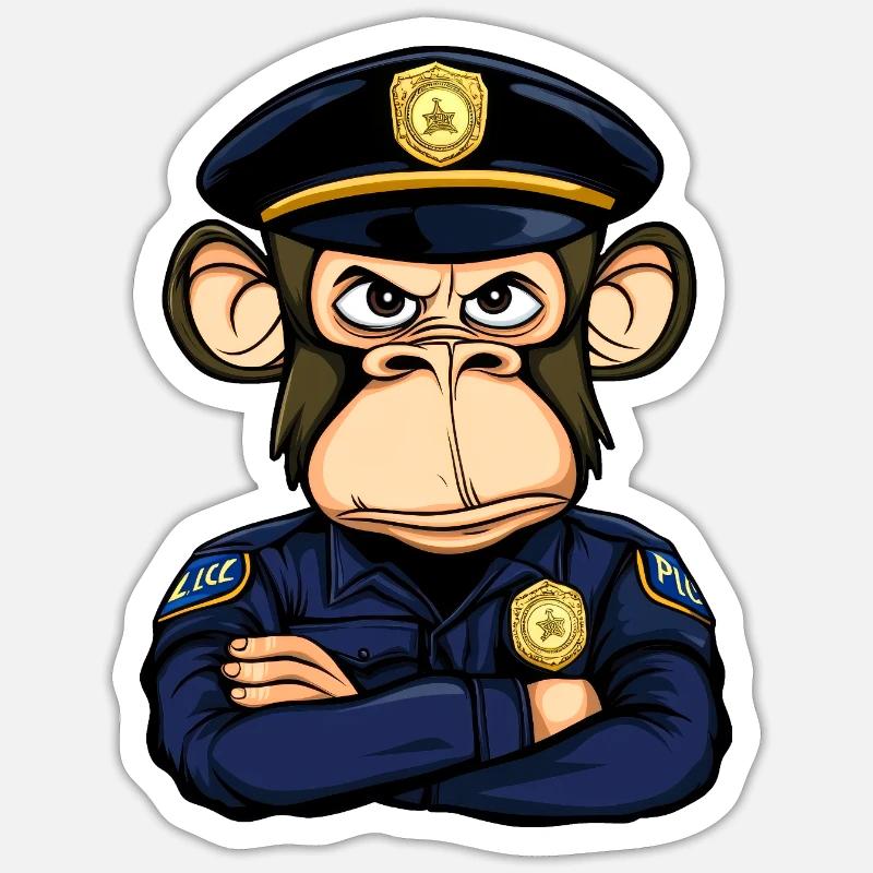 Polizei Affe - Sticker Größe S (10 x 10 cm) - Mattweiß