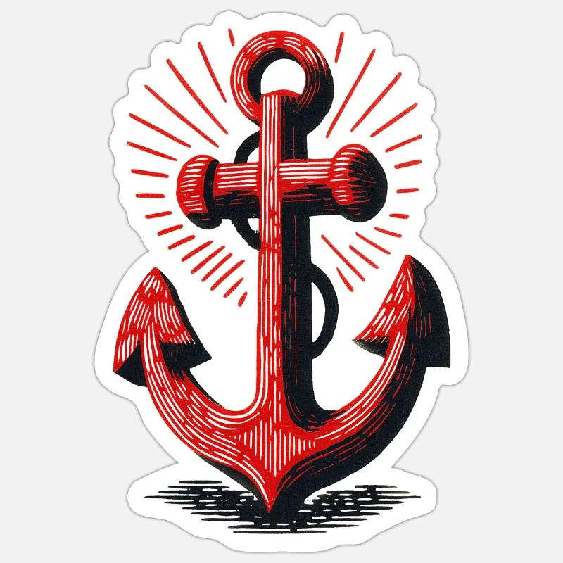 Red Anchor Sunbeam Pattern Sticker size S (10 x 10 cm)