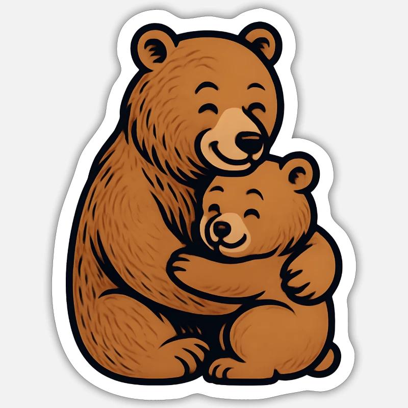 Brown Bears Hug Cuddly Drawing - Sticker size S (10 x 10 cm) - white matte