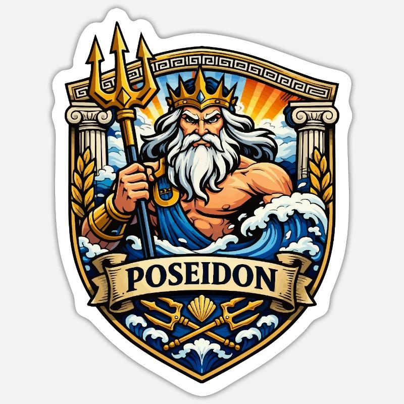Poséidon Dieu de la mer - Sticker taille S (10 x 10 cm) - blanc mat