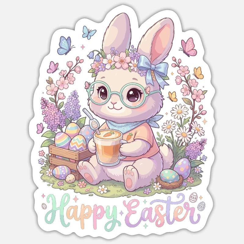 Pastel Bunny Easter Magic "Happy Easter" Sticker size S (10 x 10 cm)