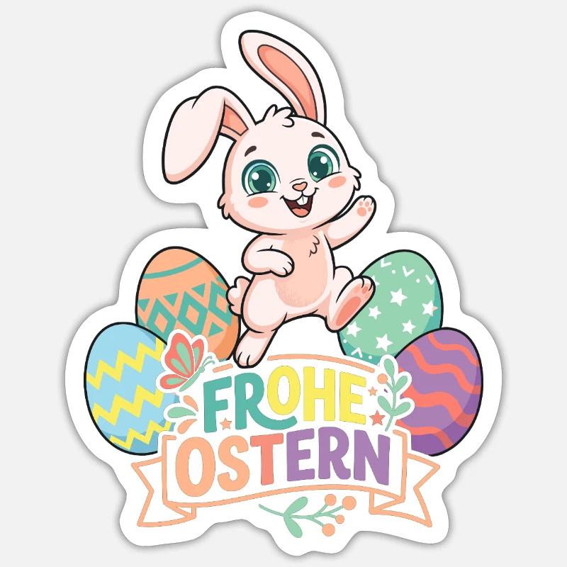 Frohe Ostern Hase mit bunten Eiern Sticker Größe S (10 x 10 cm)