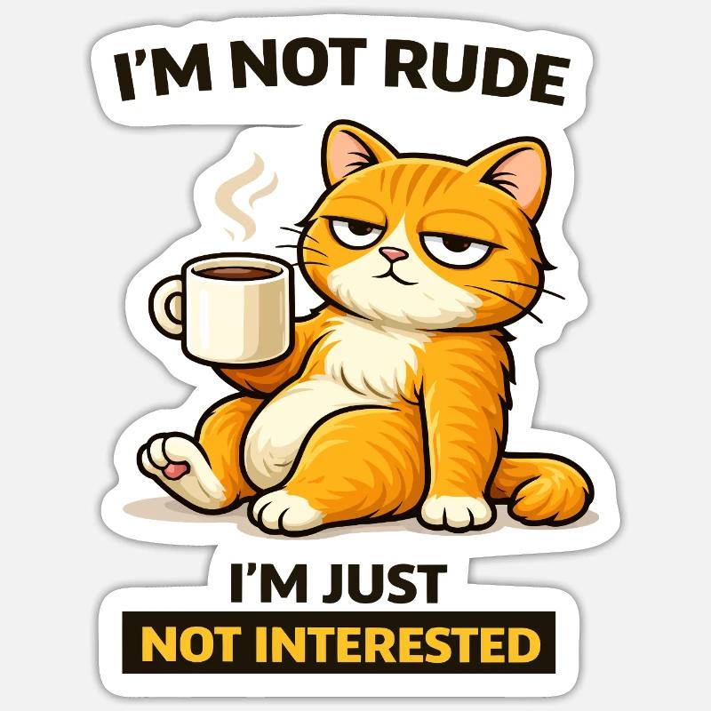 Grouchy Cat Coffee Attitude - Sticker taille S (10 x 10 cm) - blanc mat
