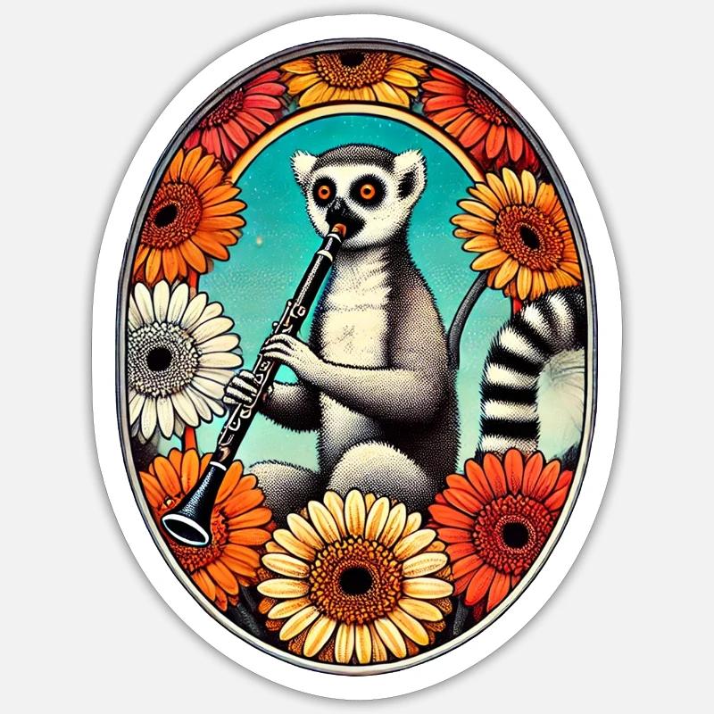 Lemur Serenade in Floral Circle Sticker size S (10 x 10 cm)