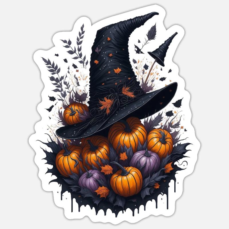Witch Hat Pumpkin Autumn Magic - Sticker size S (10 x 10 cm) - white matte