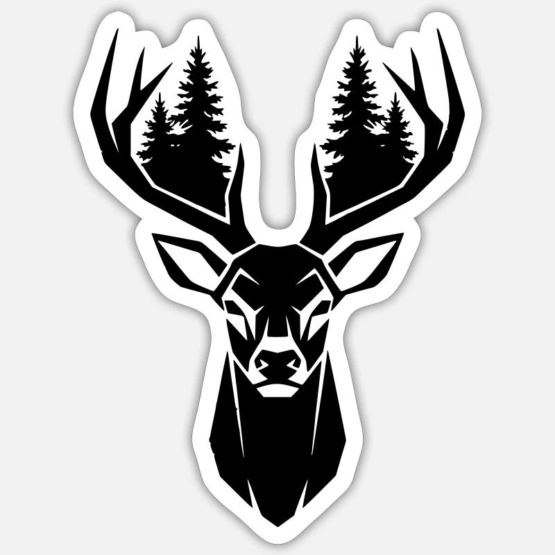 Deer Head Trees Forest Silhouette Sticker size S (10 x 10 cm)
