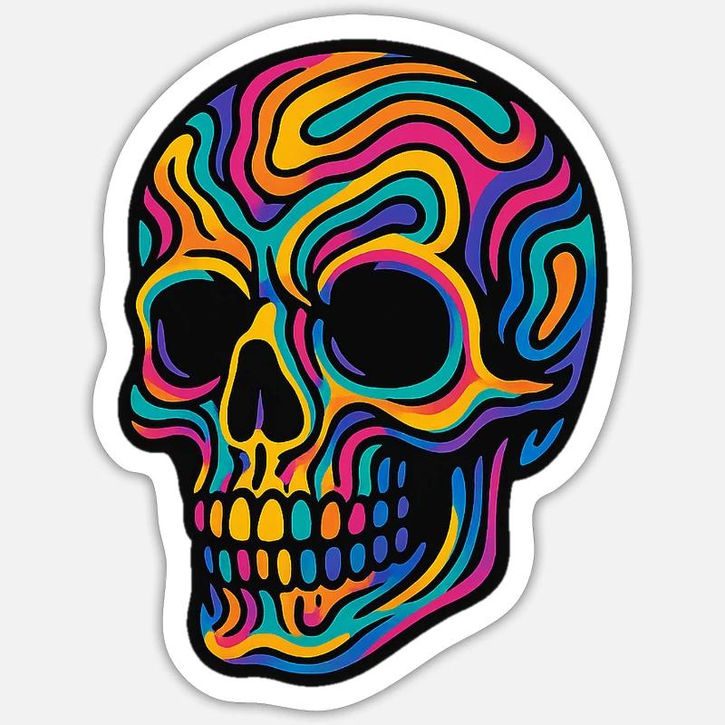 Crâne psychédélique – Design psychédélique - Sticker taille S (10 x 10 cm) - blanc mat