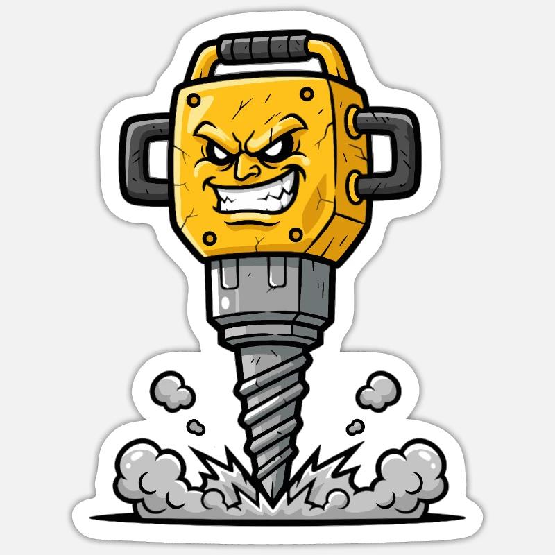 Angry Drill Cartoon with Explosion Sticker size S (10 x 10 cm)
