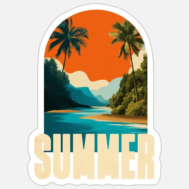 Plage tropicale d’été - Sticker taille S (10 x 10 cm) - blanc mat