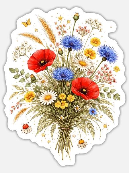 Bunter Wildblumenstrauß - Sticker Größe S (10 x 10 cm) - Mattweiß