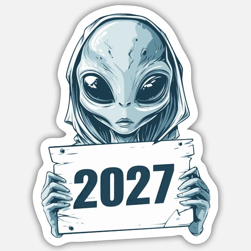 hellblaues Alien 2027 Sticker Größe S (10 x 10 cm)