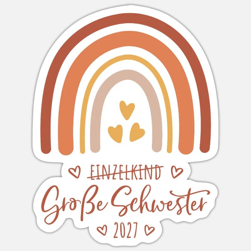 Große Schwester 2027 Boho Regenbogen  - Sticker Größe S (10 x 10 cm) - Mattweiß