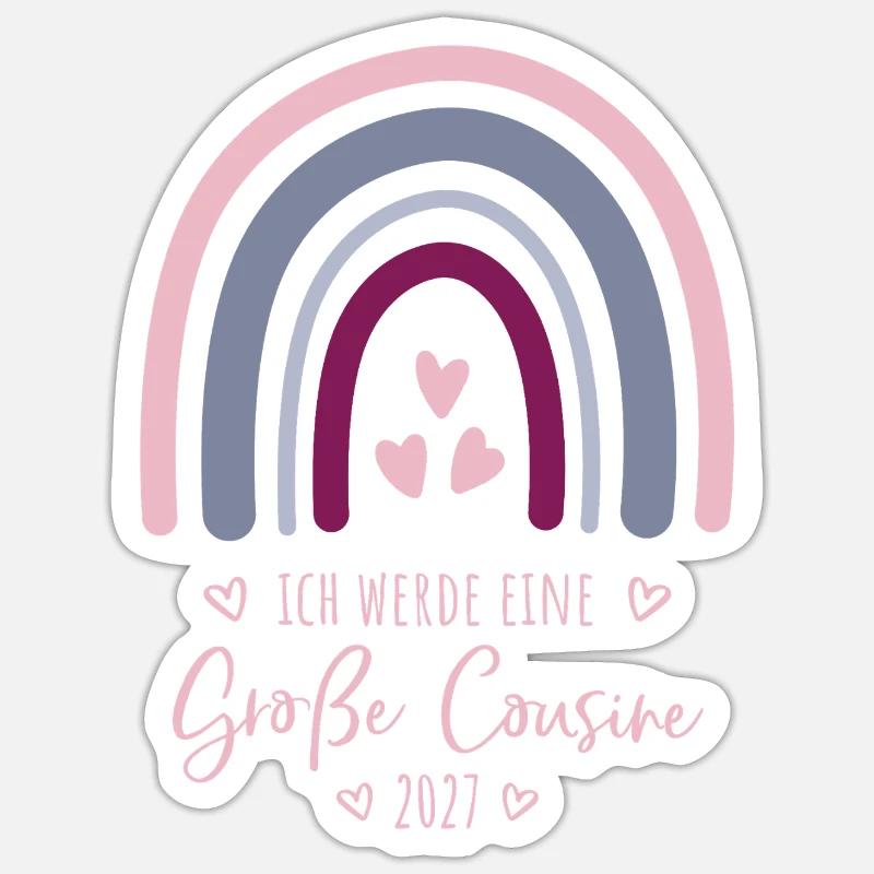 Ich werde eine Große Cousine 2027 Regenbogen  Sticker Größe S (10 x 10 cm)
