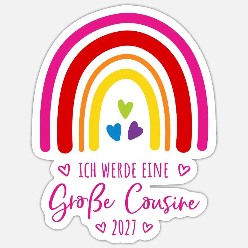 Ich werde eine Große Cousine 2027 Regenbogen Sticker Größe S (10 x 10 cm)
