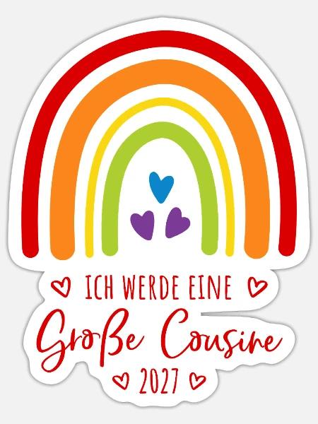 Ich werde eine Große Cousine 2027 Regenbogen - Sticker Größe S (10 x 10 cm) - Mattweiß