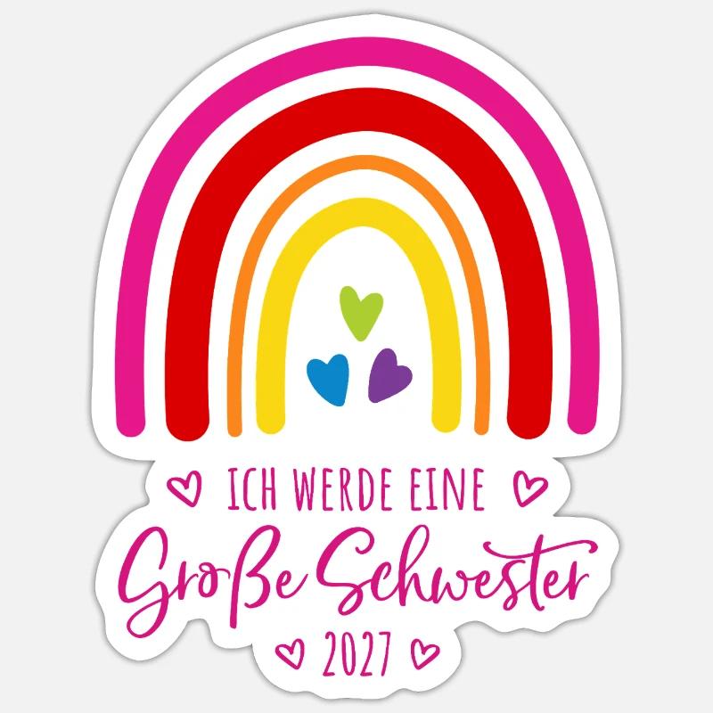 Ich werde eine Große Schwester 2027 Regenbogen Sticker Größe S (10 x 10 cm)