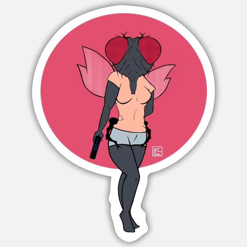 Pink-Winged Warrior Fly - Sticker size S (10 x 10 cm) - white matte