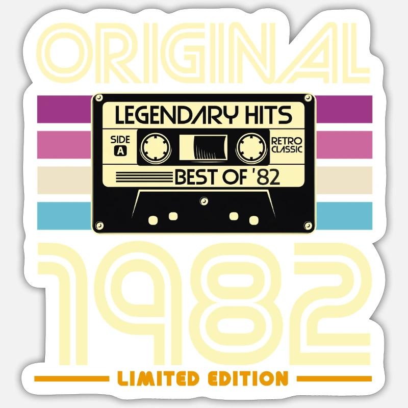 Original 1982 Retro Hits Cassette - Sticker taille S (10 x 10 cm) - blanc mat